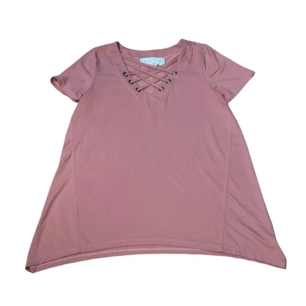 Cross Cross Strappy mauve Top, stretchy shirt, Small